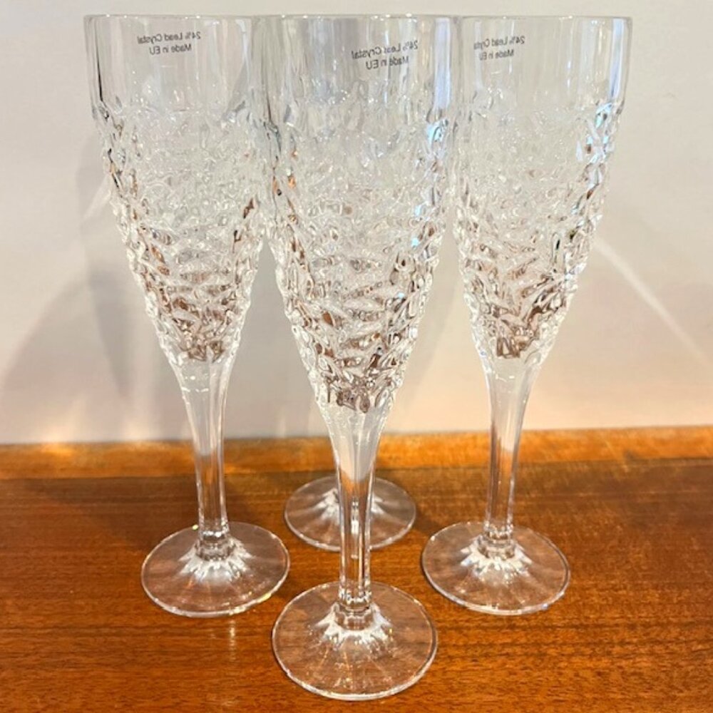 Set of 4 Rogaska Ice Cold Lead Crystal Champagne Flutes Glasses